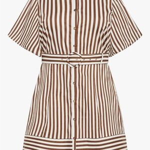 City Chic Brown & White Striped Belted Mini Dress